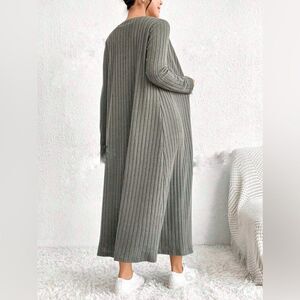 Jolie Ribbed Knit Long Line Cardigan Duster in Grey L NWOT